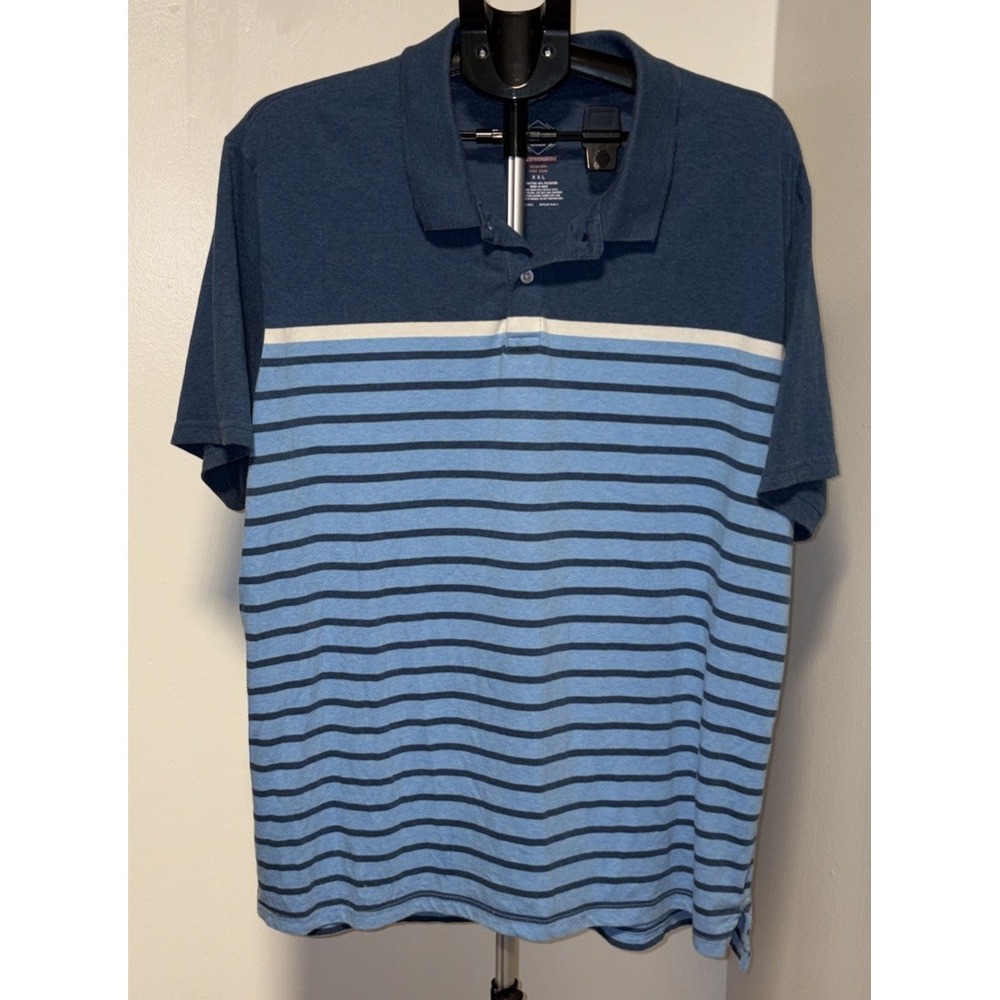 MENS ST JOHNS BAY POLO XXL BLUE‎ WITH  STRIPE XXL